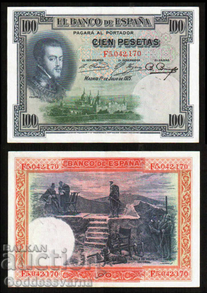 Spain 100 Pesetas 1925 Pick 69 Ref 2170 Uncirculated Spain 100 Pesetas 1925 Pick 69 Ref 2170 Uncirculated