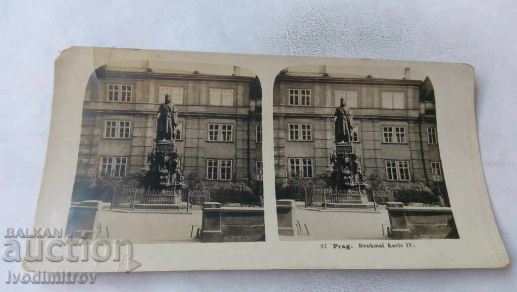 Card stereo Praga Denkmal Karl IV 1903
