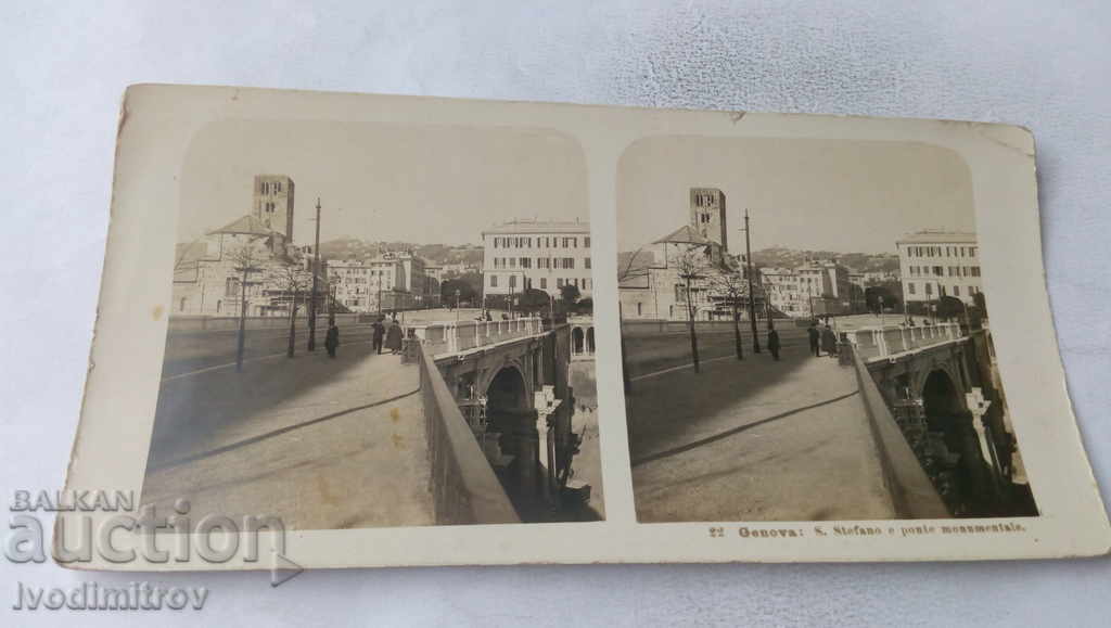 Stereo card Genova S. Stefano e ponte monumentale 1902