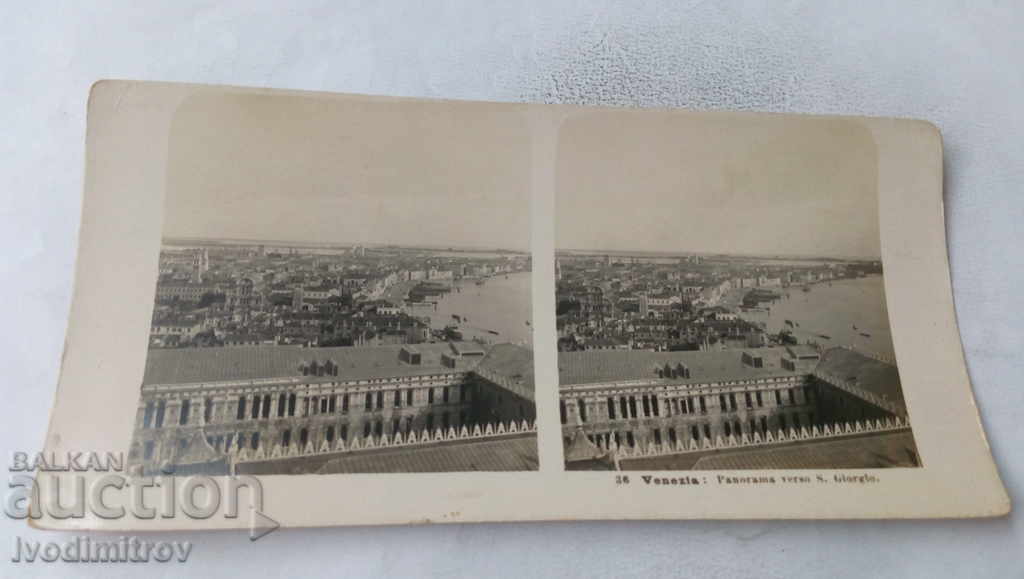 Card stereo Venezia Panorama verso S. Giorgio 1903