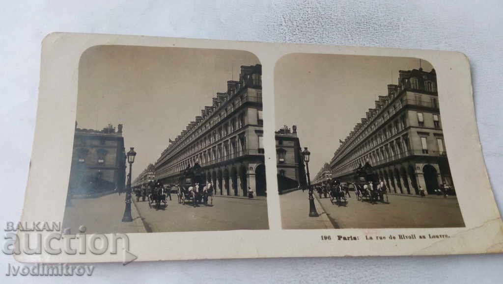 Stereo card Paris La rue de Rivoli au Louvre 1903