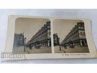 Card stereo Paris La rue de Rivoli au Louvre 1903