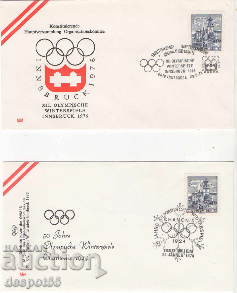 1974-76. Αυστρία. 2 φάκελοι σε θέματα Ολυμπιακών - Πρώτη μέρα