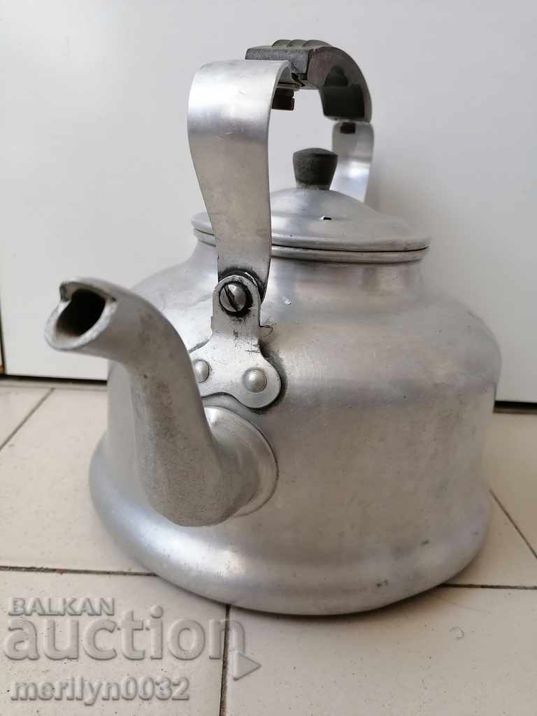 Auction  Old aluminum teapot, coffee pot, second world jug