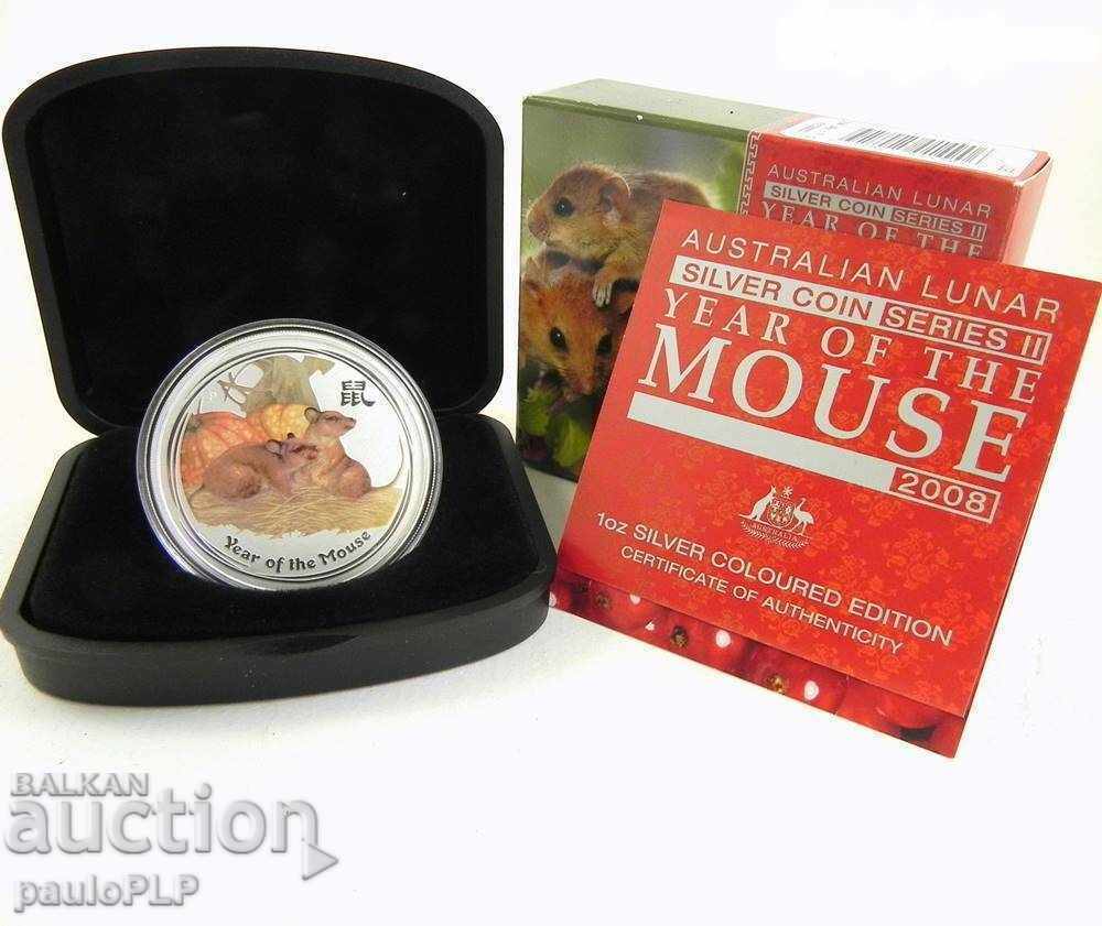 Silver 1 oz Year of the Mouse 2008 Lunar Australia color