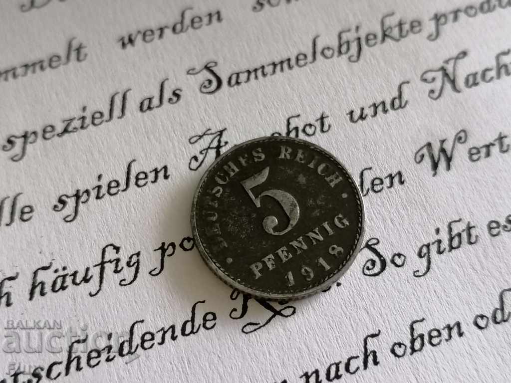 Monedă Reich - Germania - 5 pfennigs 1918; seria A