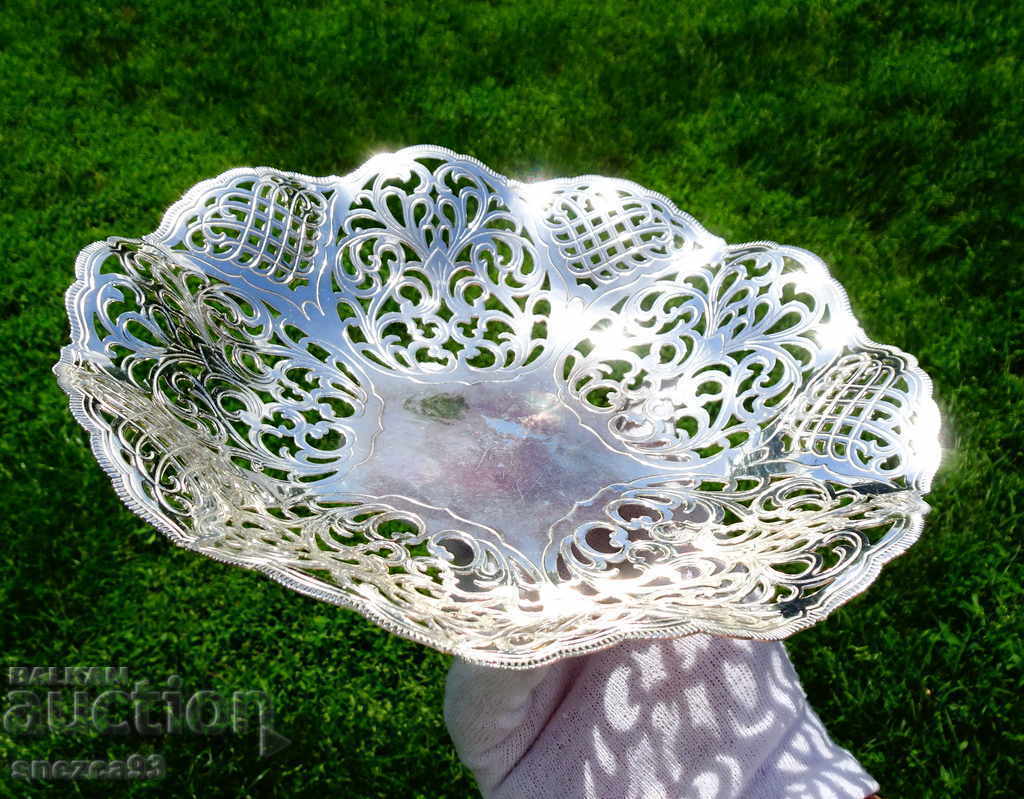 Silver-plated fruit bowl, exquisite openwork 22 cm., Baroque
