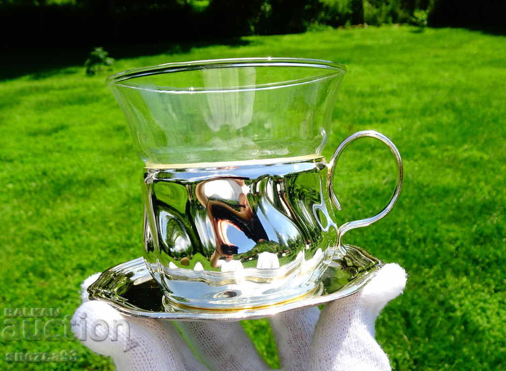 Silver-plated cup with saucer Quist W. Germany with price 10.00 BGN | € 5.11 Silver-plated cup with saucer Quist W. Germany with price 10.00 BGN | € 5.11