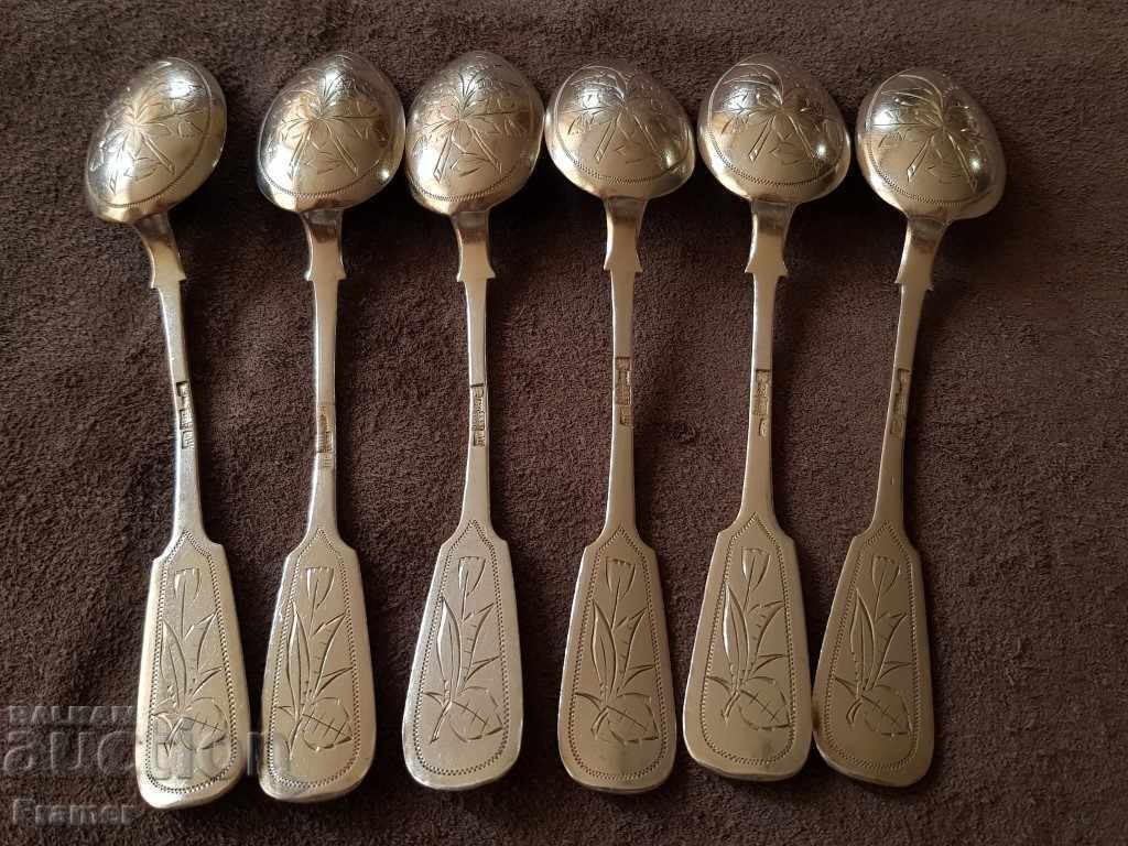 Auction 6 pieces Silver spoons silver 84 spoons 1892 Tsarist Russia Auction 6 pieces Silver spoons silver 84 spoons 1892 Tsarist Russia