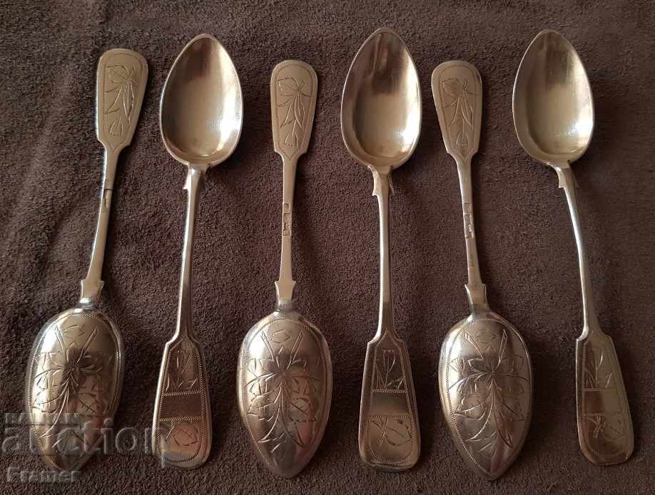 6 pieces Silver spoons silver 84 spoons 1892 Tsarist Russia