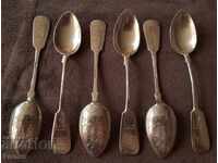 6 Pieces Silver Spoons Silver 84 Spoons 1892 TSARIST Russia