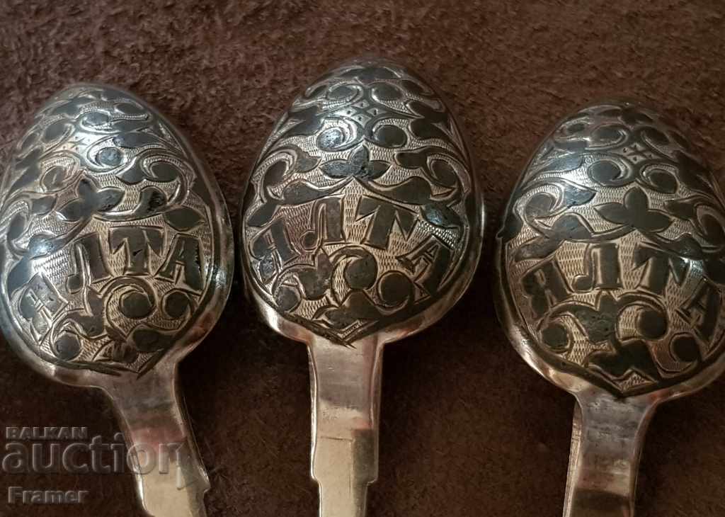 6 броя 1896 Сребърни с ниело лъжички сребро 84 ЦАРСКА Русия - 5 6 броя 1896 Сребърни с ниело лъжички сребро 84 ЦАРСКА Русия - 5