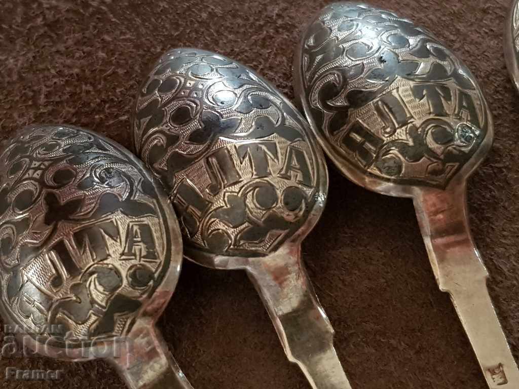 6 броя 1896 Сребърни с ниело лъжички сребро 84 ЦАРСКА Русия - 6 6 броя 1896 Сребърни с ниело лъжички сребро 84 ЦАРСКА Русия - 6