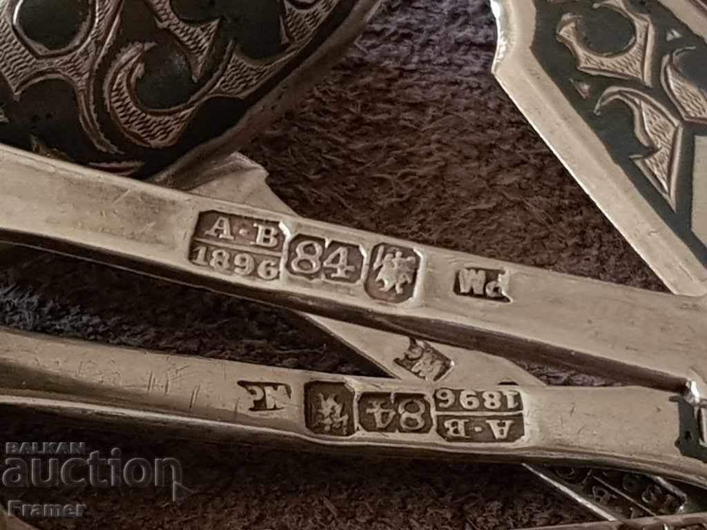 6 броя 1896 Сребърни с ниело лъжички сребро 84 ЦАРСКА Русия - 7 6 броя 1896 Сребърни с ниело лъжички сребро 84 ЦАРСКА Русия - 7