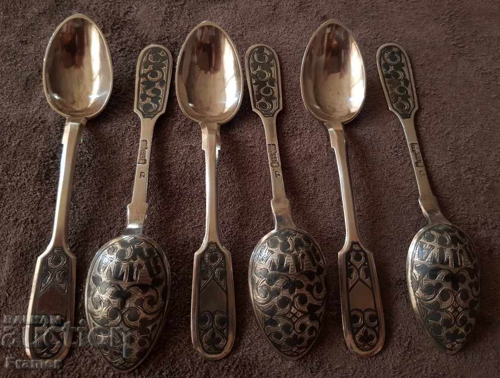 6 pieces 1896 Silver with nyel spoons of silver 84 Tsarist Russia