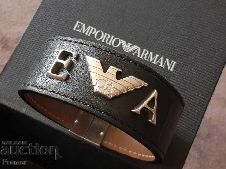 Brățară originală din piele argintie Armani Emporio Armani