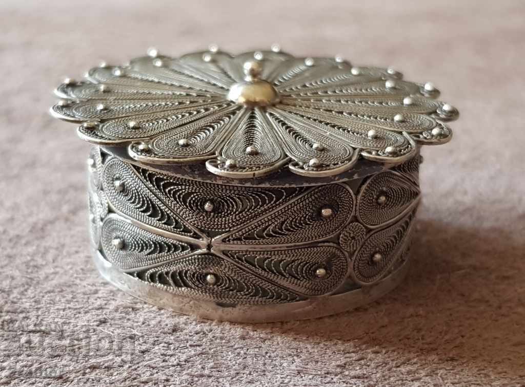 Рядка СРЕБРО Филигран Кутийка за хапчета енфие кутия Рядка СРЕБРО Филигран Кутийка за хапчета енфие кутия