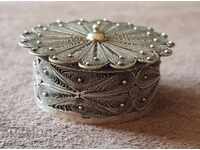 Cutie argint filigran rar pentru pastile/tabac, cutie de prizat