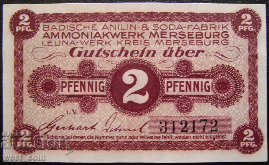 Colecția de bancnote Germania 2 Pfennig 1916 UNC Rare