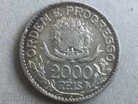 Бразилия 2000 рейс 1913 голяма и рядка сребърна монета