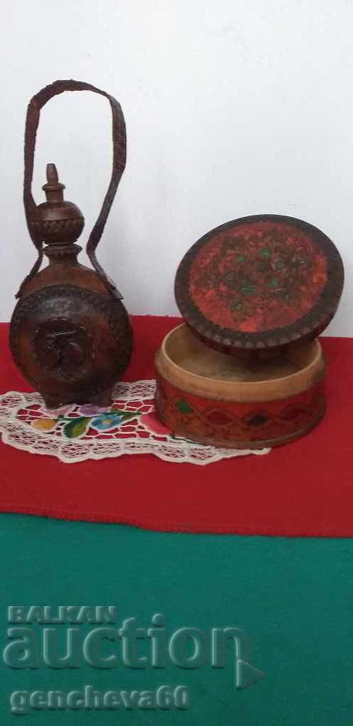Old Bucklitsa Pavur sculptură în lemn și cutie de bijuterii