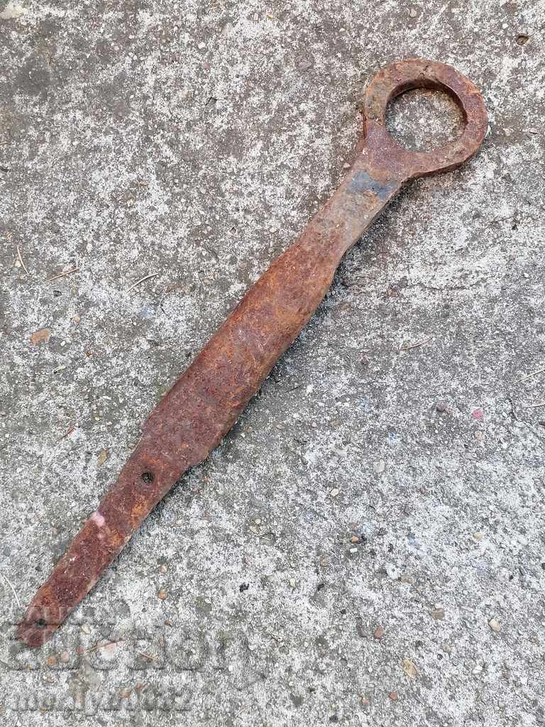 Old metal wrought iron hanger primitive