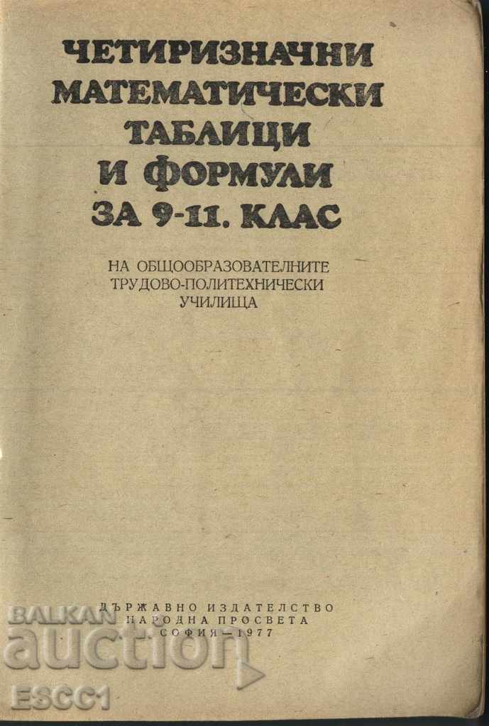 Four-digit mathematical tables and formulas for grades 9-11 with price 1.00 BGN | € 0.51