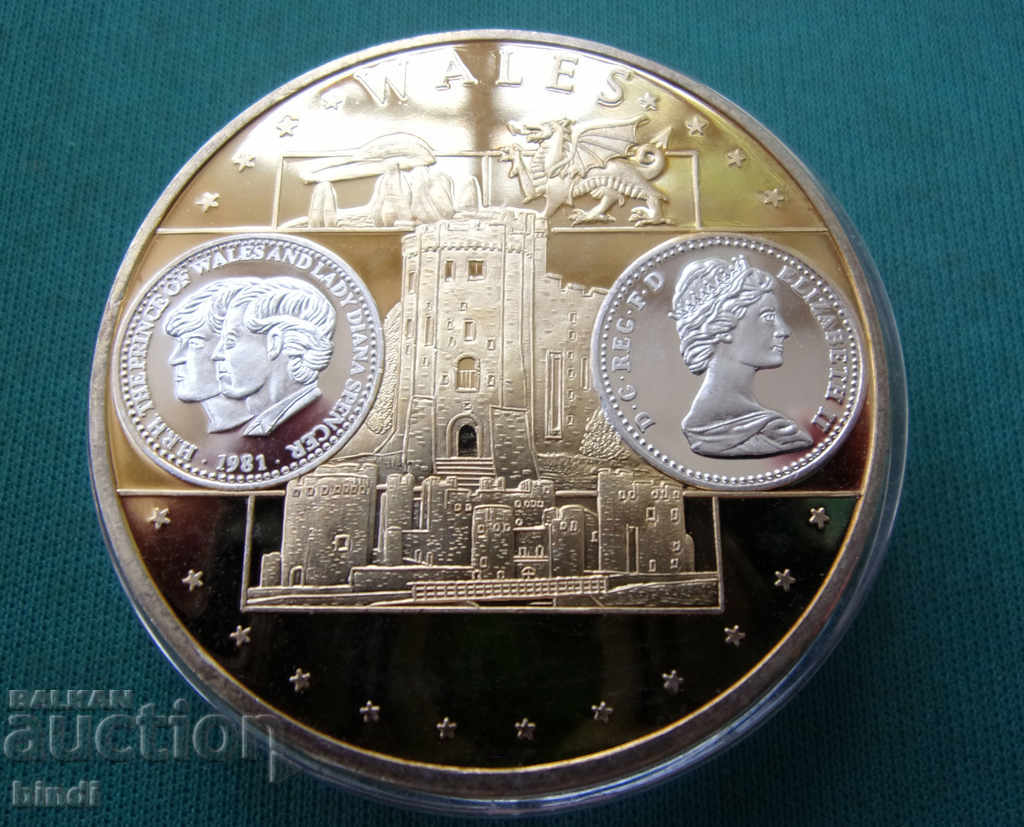 Уелс Пробно 10 Евро 2015 Сребро с Позлата 28,35гр.40мм. Rare