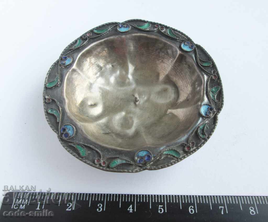 Small old silver plate silver cell enamel - 6