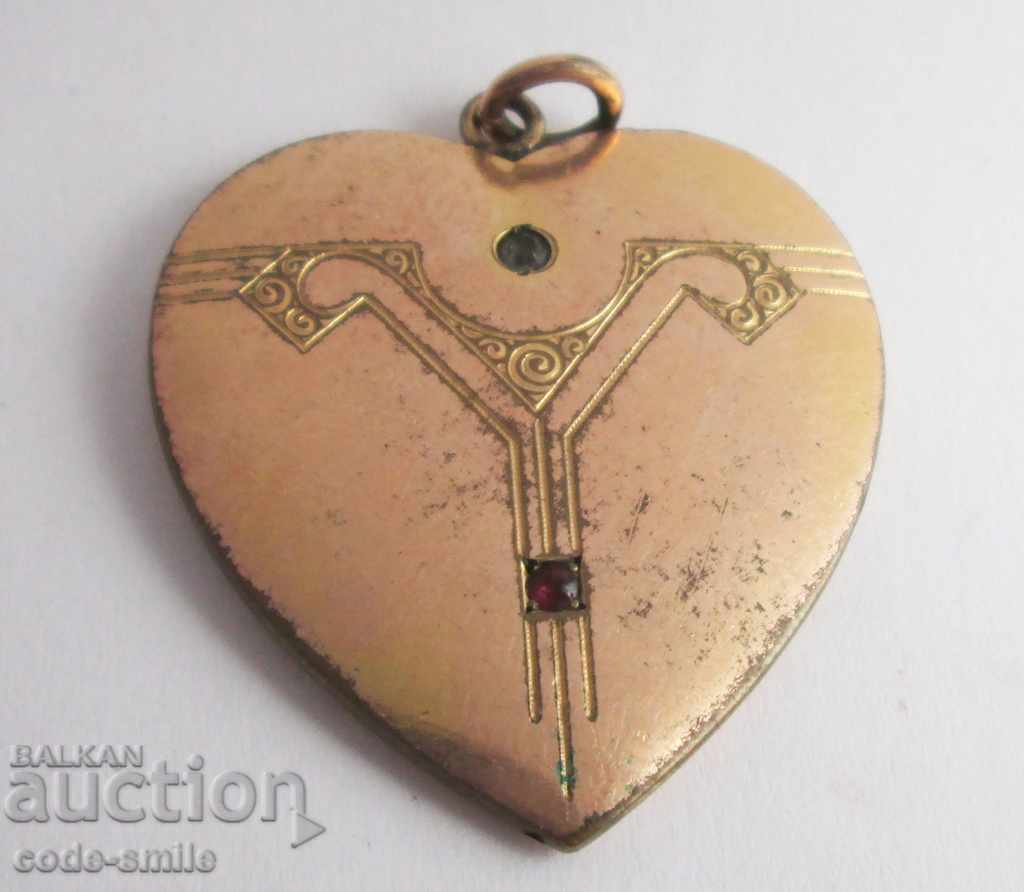 Old antique locket pendant heart gilded Art Deco - 6