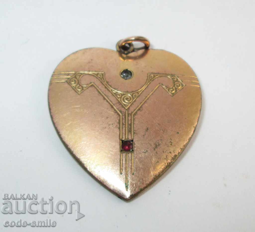 Pandantiv vechi medalion antic inimă aurit Art Deco