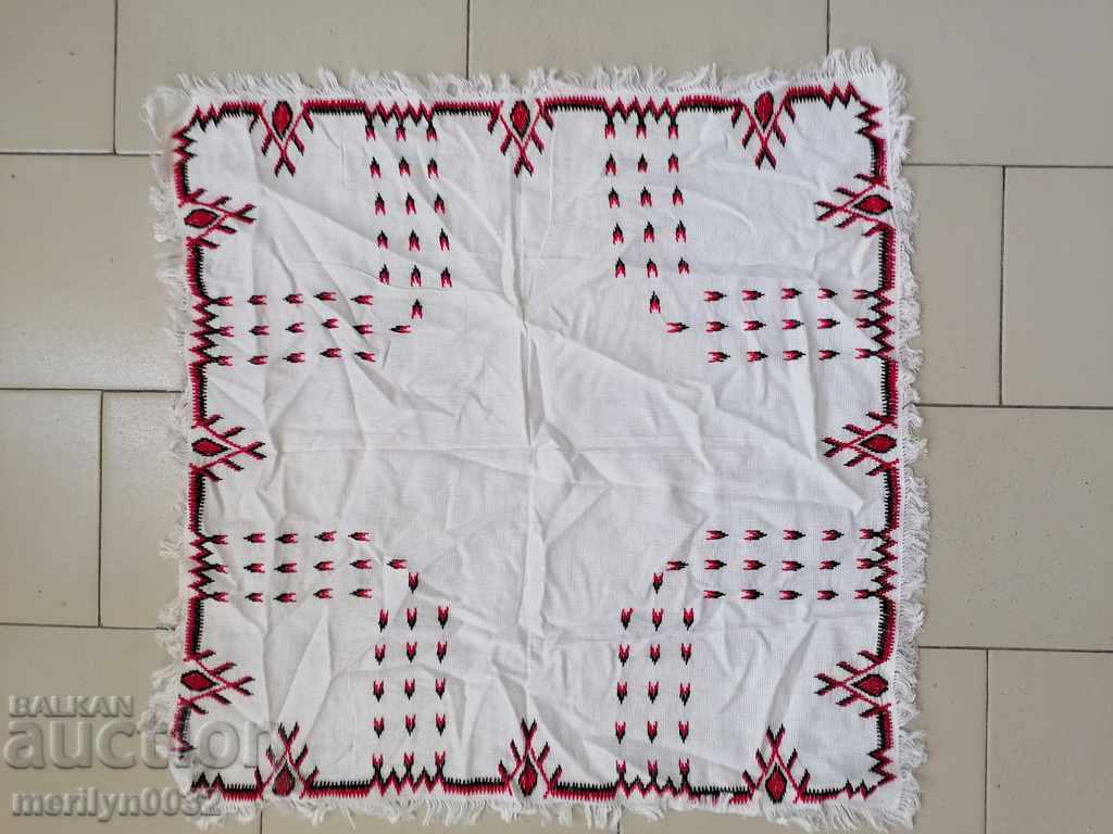 Old embroidered plaid tablecloth Bulgarian embroidery