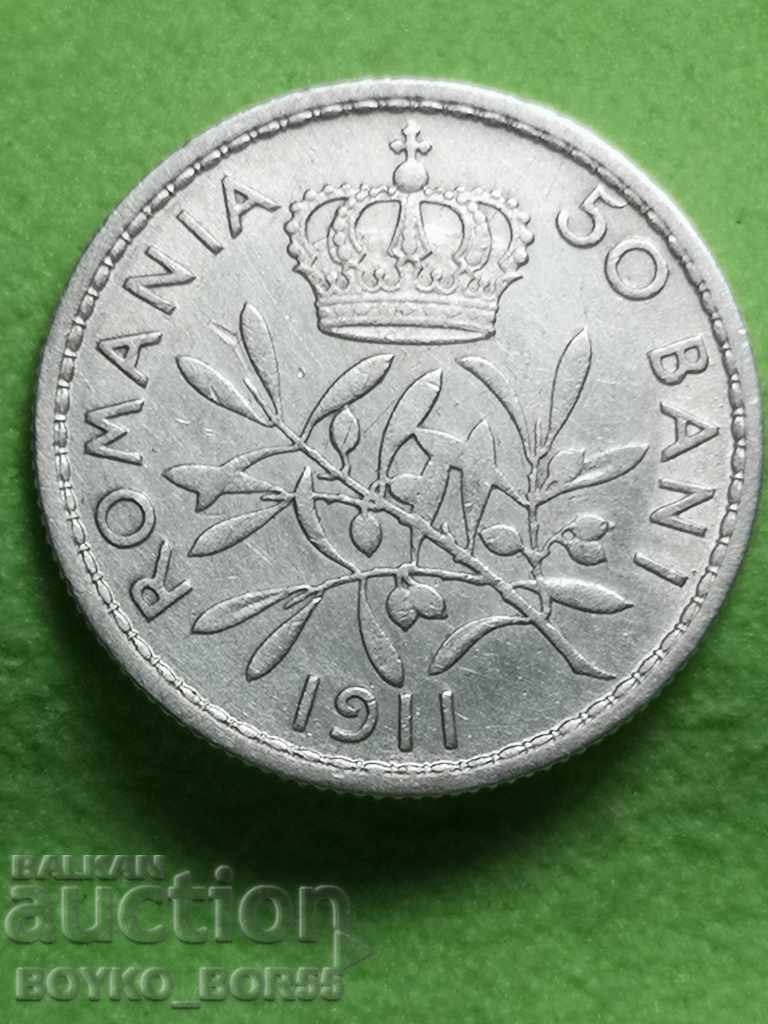 CALITATE SUPERIOARĂ! Monedă de argint românească 50 de băi 1911