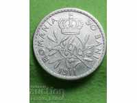ТОП КАЧЕСТВО! Румънска Сребърна Монета 50 бани  1911 г