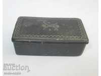 A 19th century old box of papier-mâché with silver marquetry