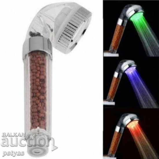Illuminated LED shower head in colors + minerals tourmaline ....