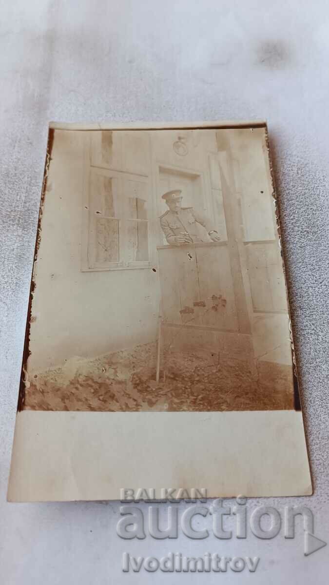 Photo Burgas An officer in front of the entrance to a building, 1922