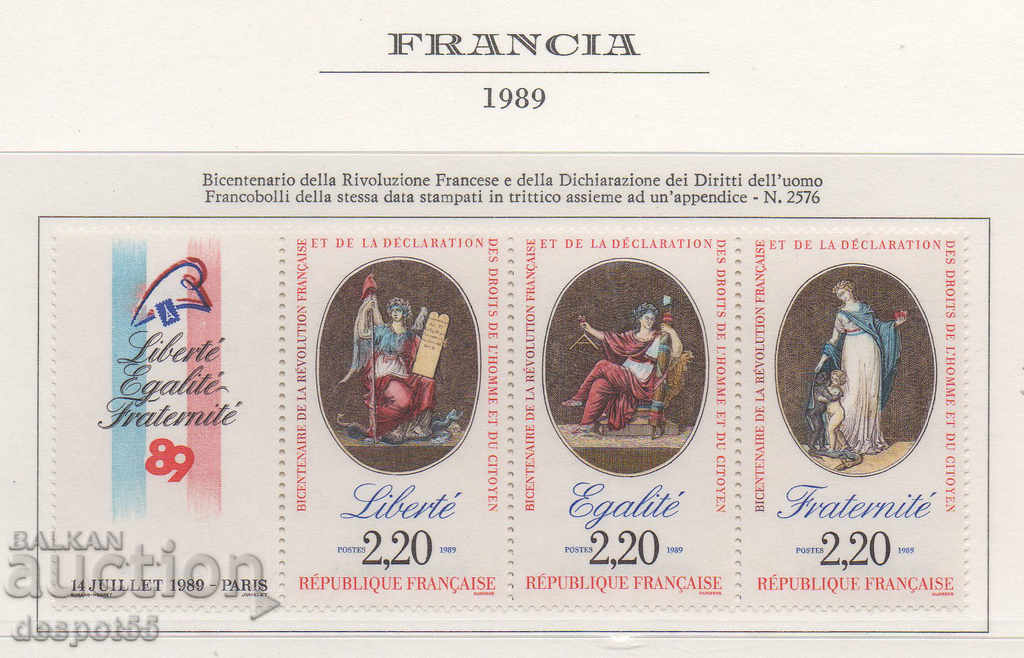 1989. France. Important anniversaries. Strip.
