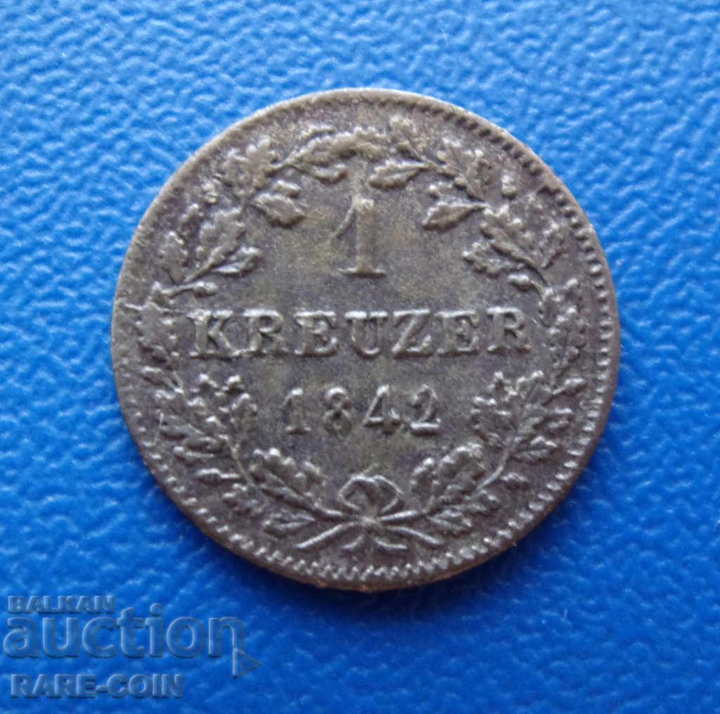 RS (29) Βυρτεμβέργη 1 Kreuzer 1842 Silver Rare