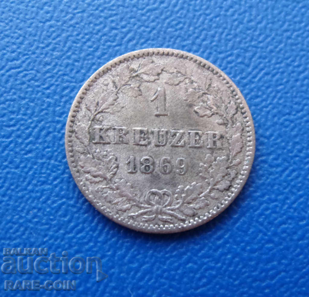 RS (29) Württemberg 1 Kreuzer 1869 Silver Rare