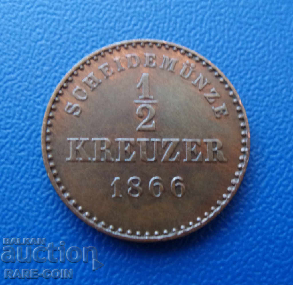 RS (29) Württemberg ½ Kreuzer 1866 Rare