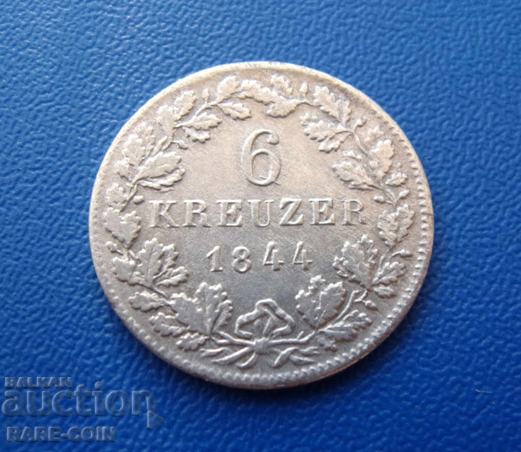 RS (29) Württemberg 6 Kreuzer 1844 Silver Rare