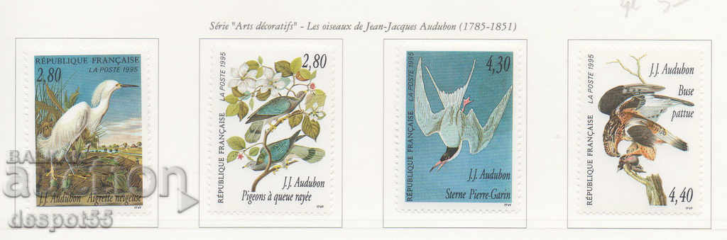 1995. Γαλλία. Σχέδια πουλιών από τον J.J. Audubon.