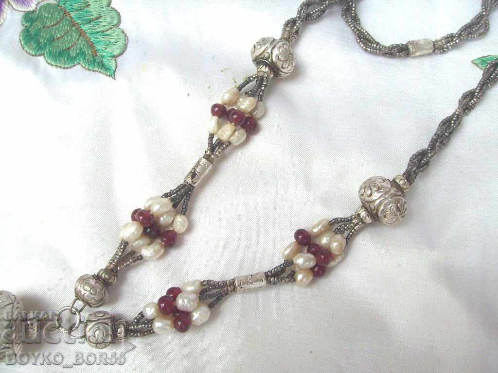 Auction Unique Silver Antique 18th Century Jewelry Necklace with Pearls and Carnation Auction Unique Silver Antique 18th Century Jewelry Necklace with Pearls and Carnation