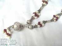 Unique Silver Antique 18th Century Jewelry Necklace with Pearls and Carne