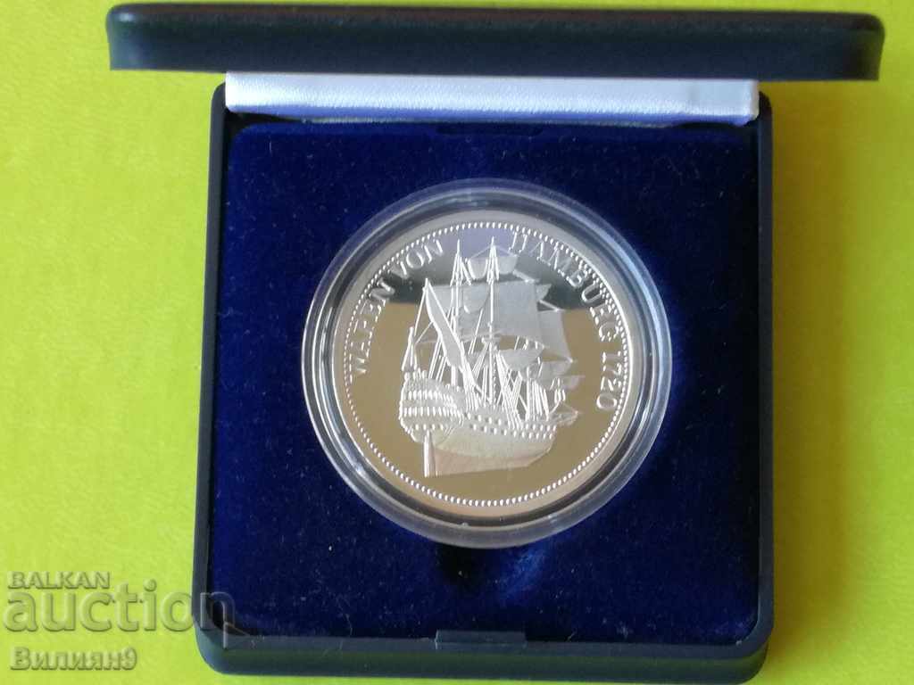 Medalie germană: '' Stema Hamburgului 1720 '' Pure Silver 1000