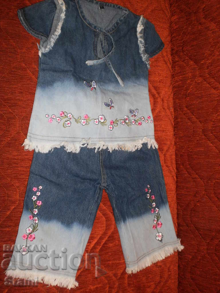 Costum pentru copii 3/4 pantaloni și bluză din denim ombre pentru 2-3 ani