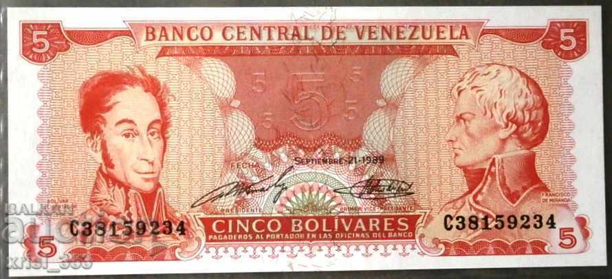 Venezuela 5 bolivari 1989
