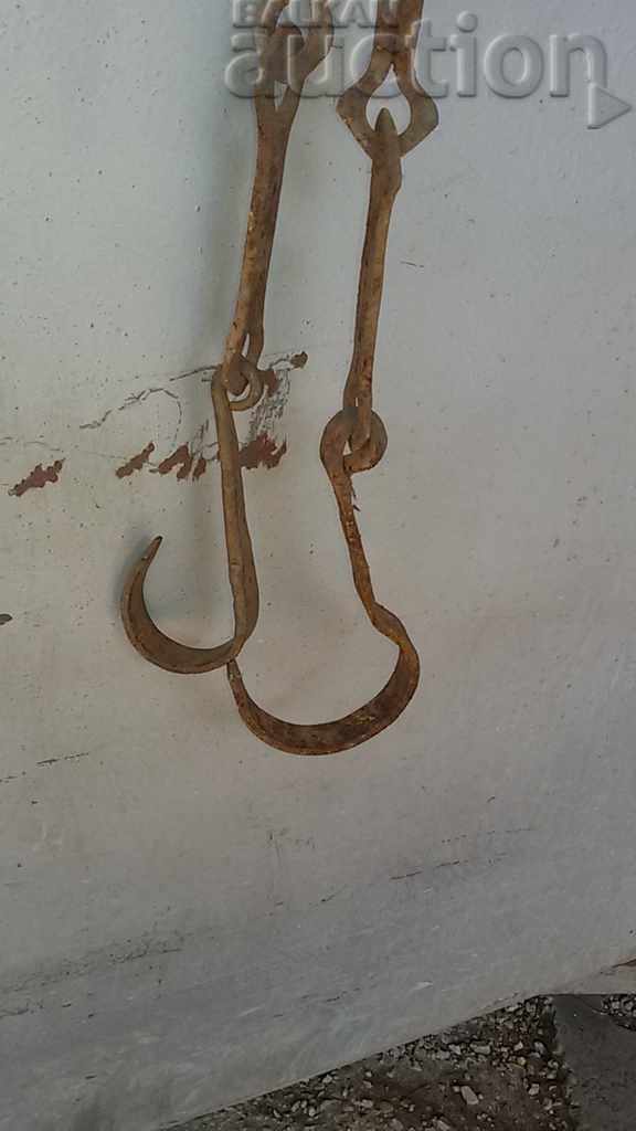 Auction Old forged chain with hook, hearth for hearth chain hook Auction Old forged chain with hook, hearth for hearth chain hook
