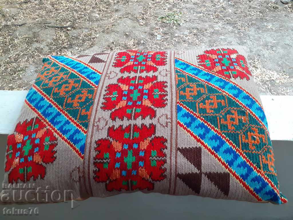 Old large hand-woven woolen pillow
